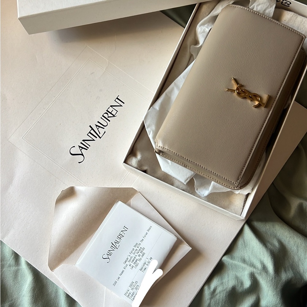Saint Laurent Cream Leather Clutch